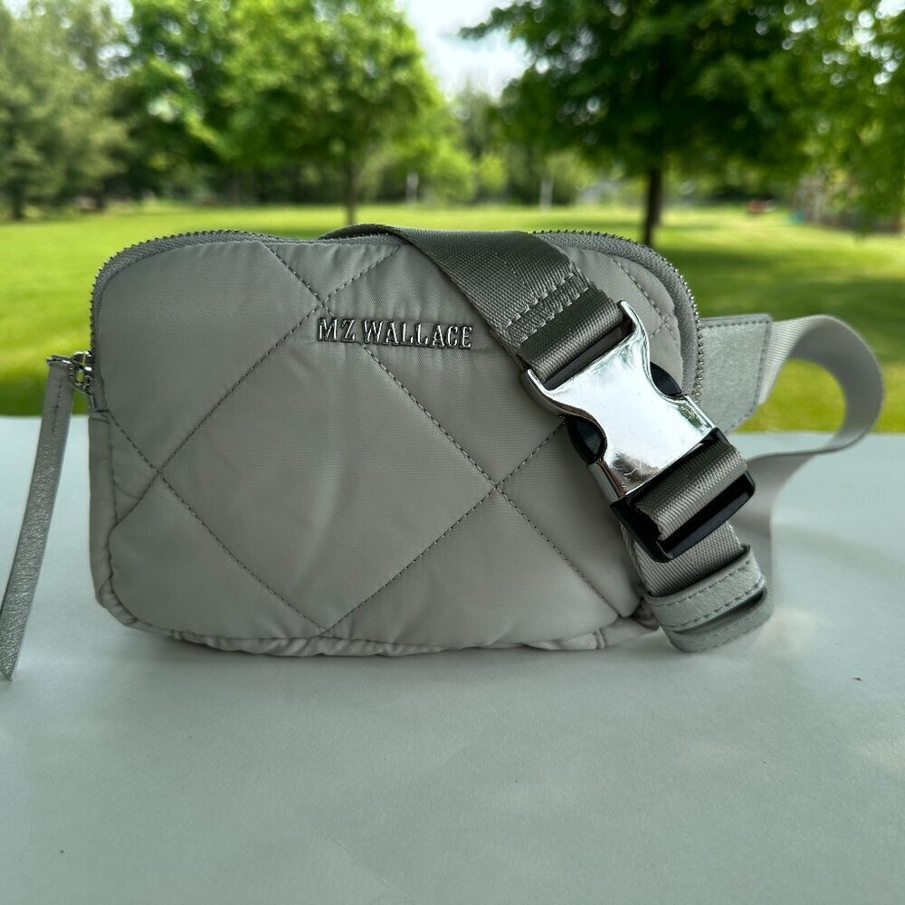 MZ Wallace Crosby Nylon Quilted Sling Waist Bag Gray Fanny Pack